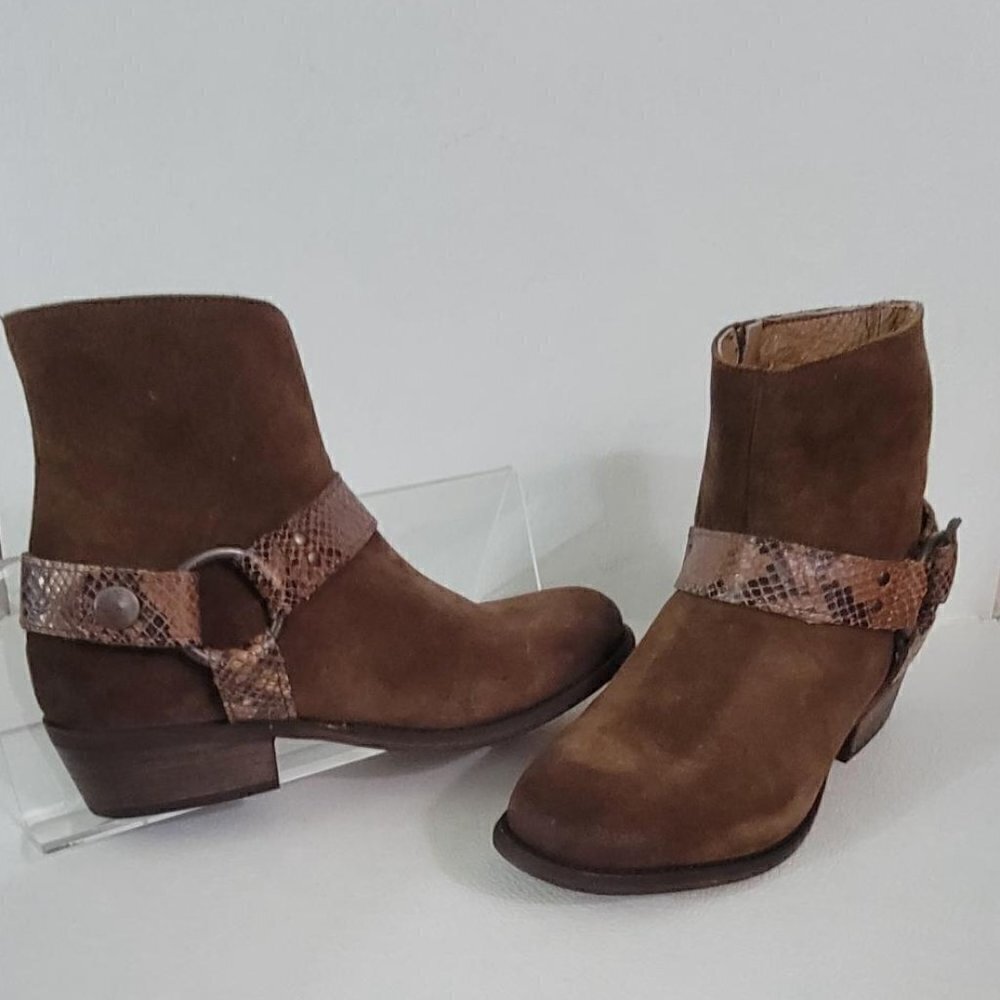ARTISAN BY ZIGI “Layza” Booties in Brown Suede Snakeskin